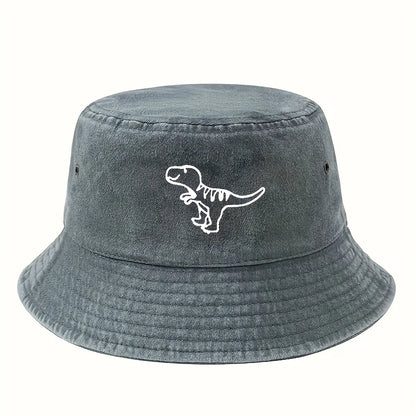 Bucket Hat Retro Washed Hat Flat Top Sunshade Hat Dinosaur Print