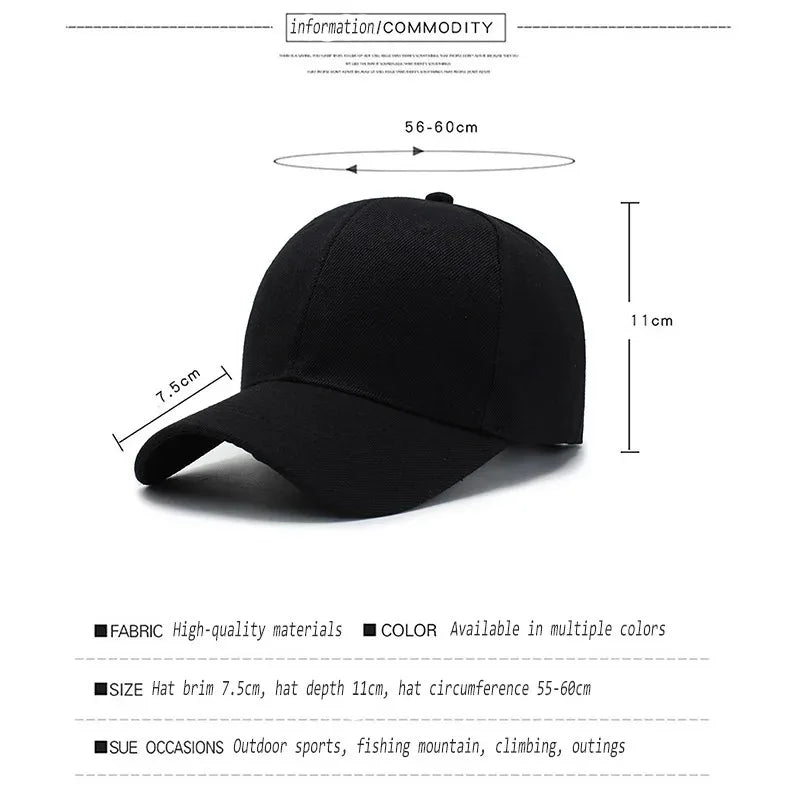 Unisex Solid Black Baseball Cap