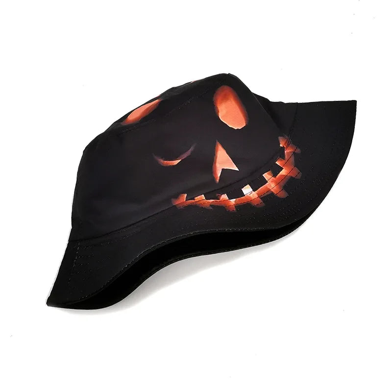 Halloween New Creative Fisherman Hat - Pumpkin Ghost Print Reversible Sun Hat Bucket Cap Funny