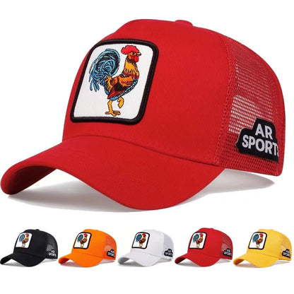 Spring New Animal Embroidery Net Rooster Hat Male and Female Animal Baseball Hat