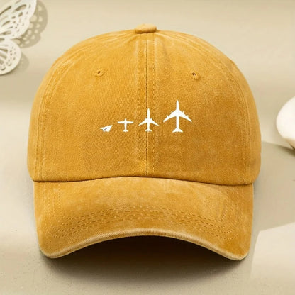 Retro Airplane Print Washed Baseball Cap For Both Men And Women