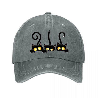 Halloween Black Cats Yellow Eyes Claws New Vintage Washed Cotton Baseball Cap