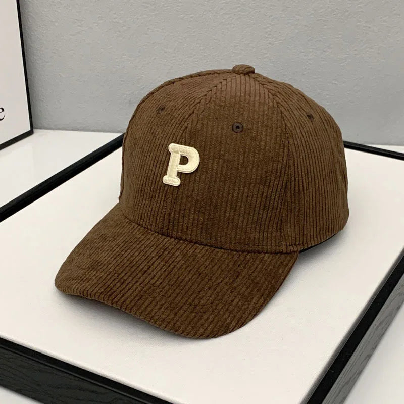 Autumn And Winter Warm Corduroy Baseball Cap With Letter Stickers