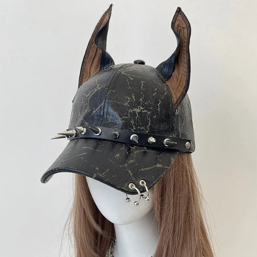 Niche Punk Leather Rivet Dog Ears Baseball Caps