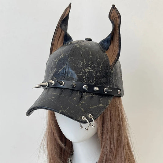 Niche Punk Leather Rivet Dog Ears Baseball Caps