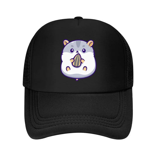 Cute Hamster Holding Sunflower Seed Cartoon Mesh Baseball Cap