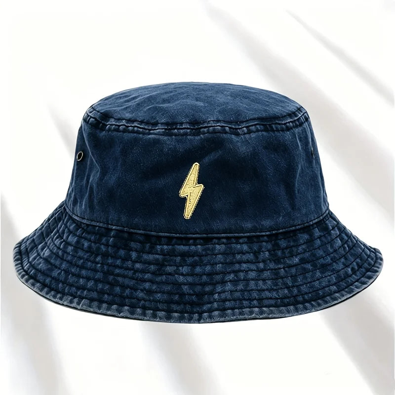 Lightning Bolt Print Distressed Bucket Hat