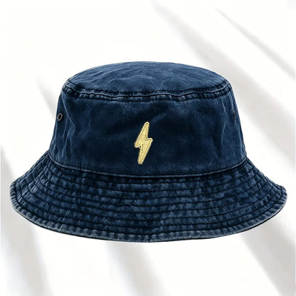 Lightning Bolt Print Distressed Bucket Hat