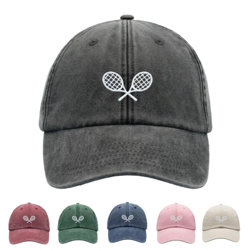 Tennis Racquets Crossed Retro Washed Baseball Caps
