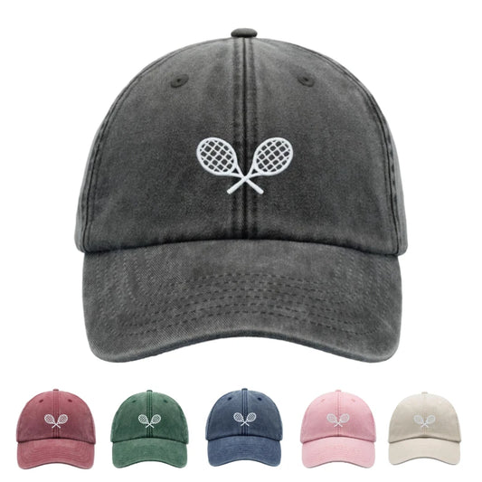 Tennis Racquets Crossed Retro Washed Baseball Caps