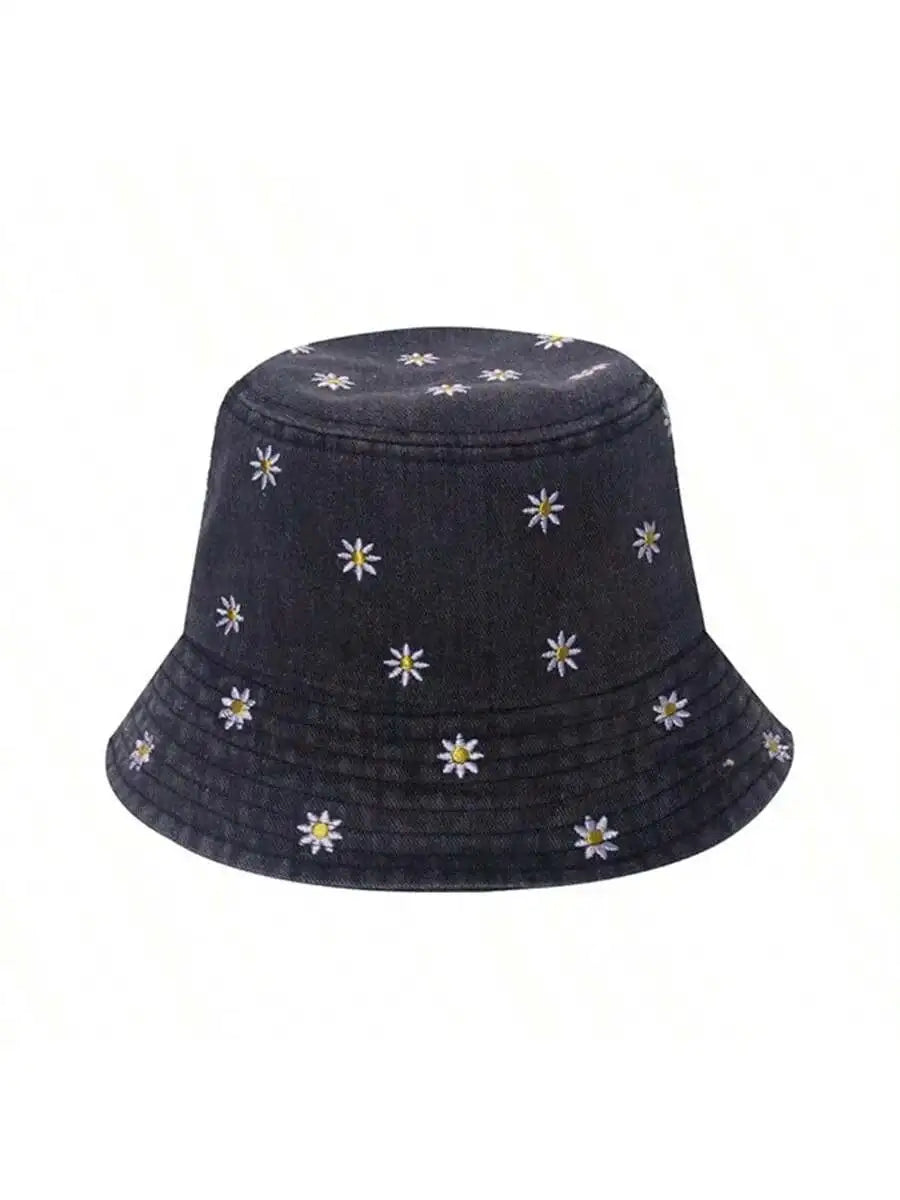 Spring Summer Strawberry Embroidery Denim Jeans Bucket Hat For Men Women