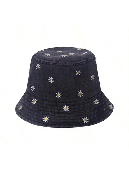 Spring Summer Strawberry Embroidery Denim Jeans Bucket Hat For Men Women