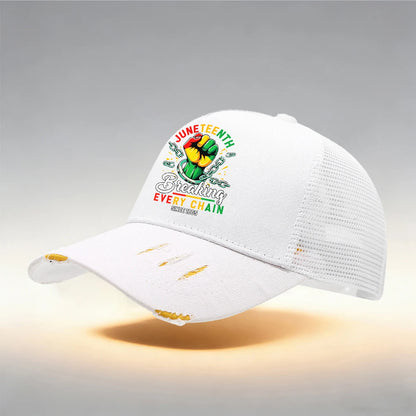 Tear Style Baseball Cap With 'June Teenth' Pattern Print Design