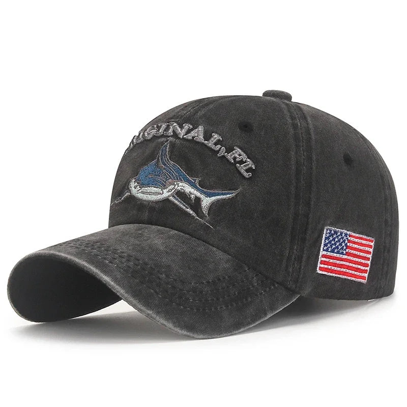 Shark Graphic And American Flag Embroidery Men Women