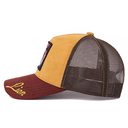 Mesh Cap Lion Pattern Patch Design Suede Hat Animal Baseball Cap