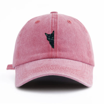 Black Cat Print Washed Baseball Cap For Adults