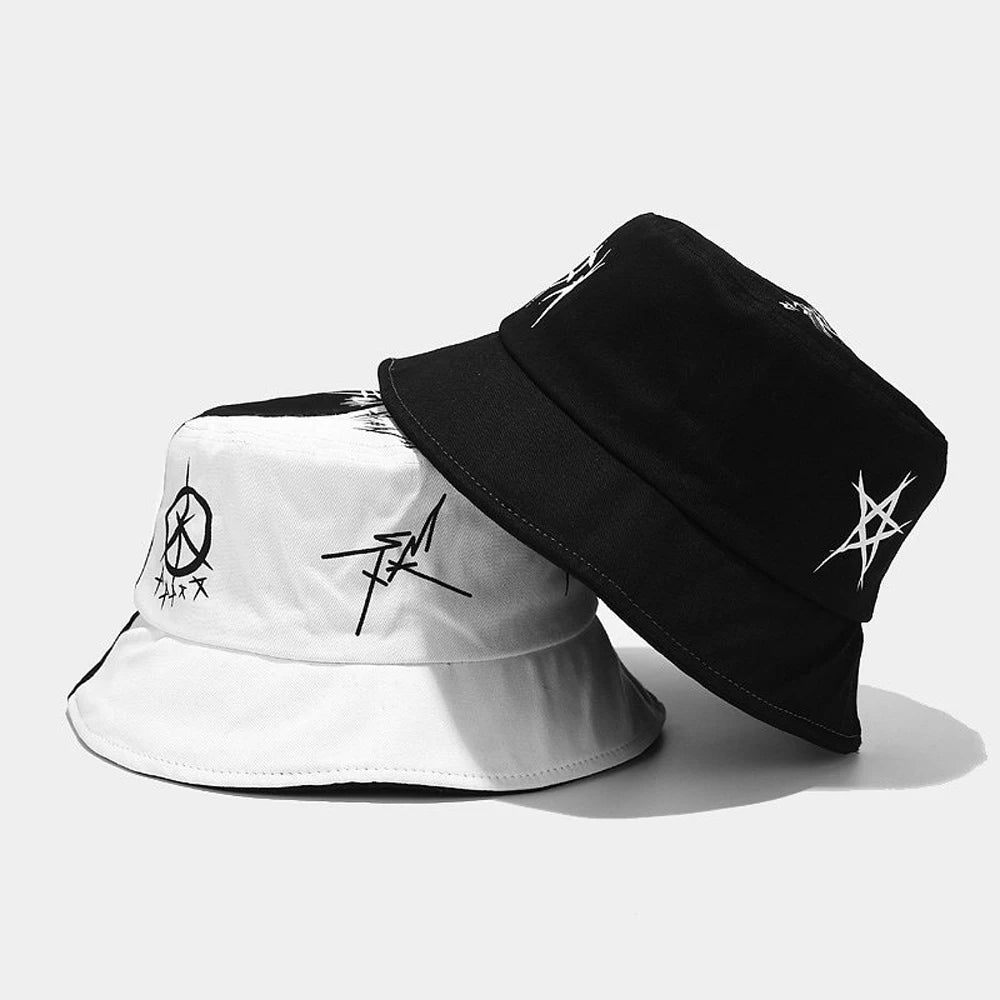 Cotton Bucket Hat Patchwork Graffiti Unisex