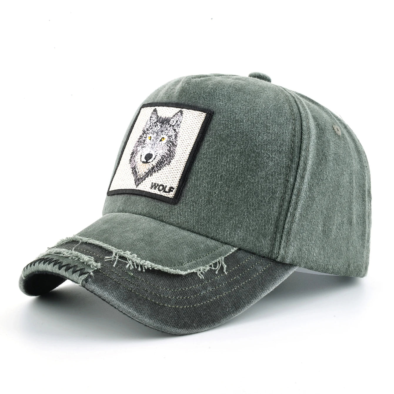 Vintage Denim Baseball Cap With Embroidery Wolf Patch Men Women