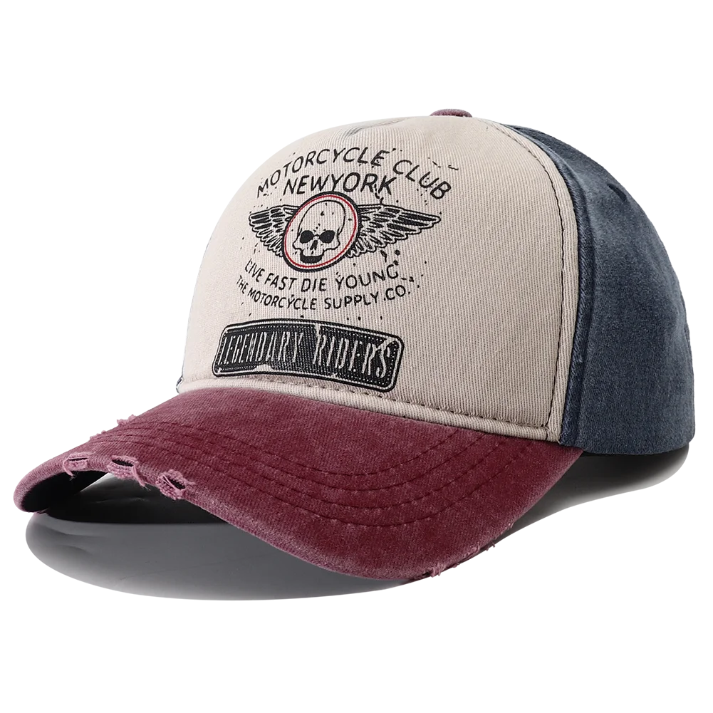 New Punk Motorcycle Cap Casquette Femme Skull Print 5 Panel Baseball Hat Hip Hop New York