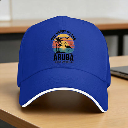 Aruba One Happy Island Flamingo Sunset Retro Baseball Cap