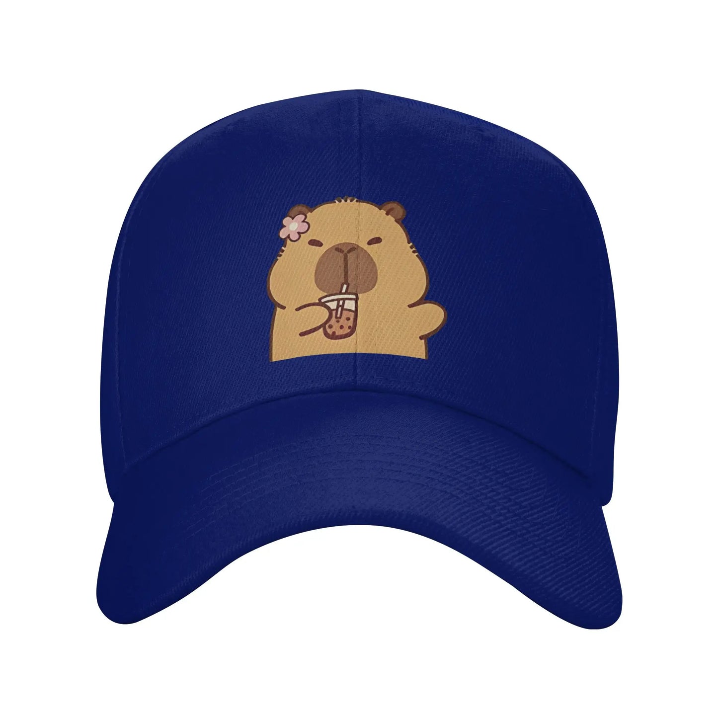 Cartoon Capybara Drinking Milk Tea Baseball Caps