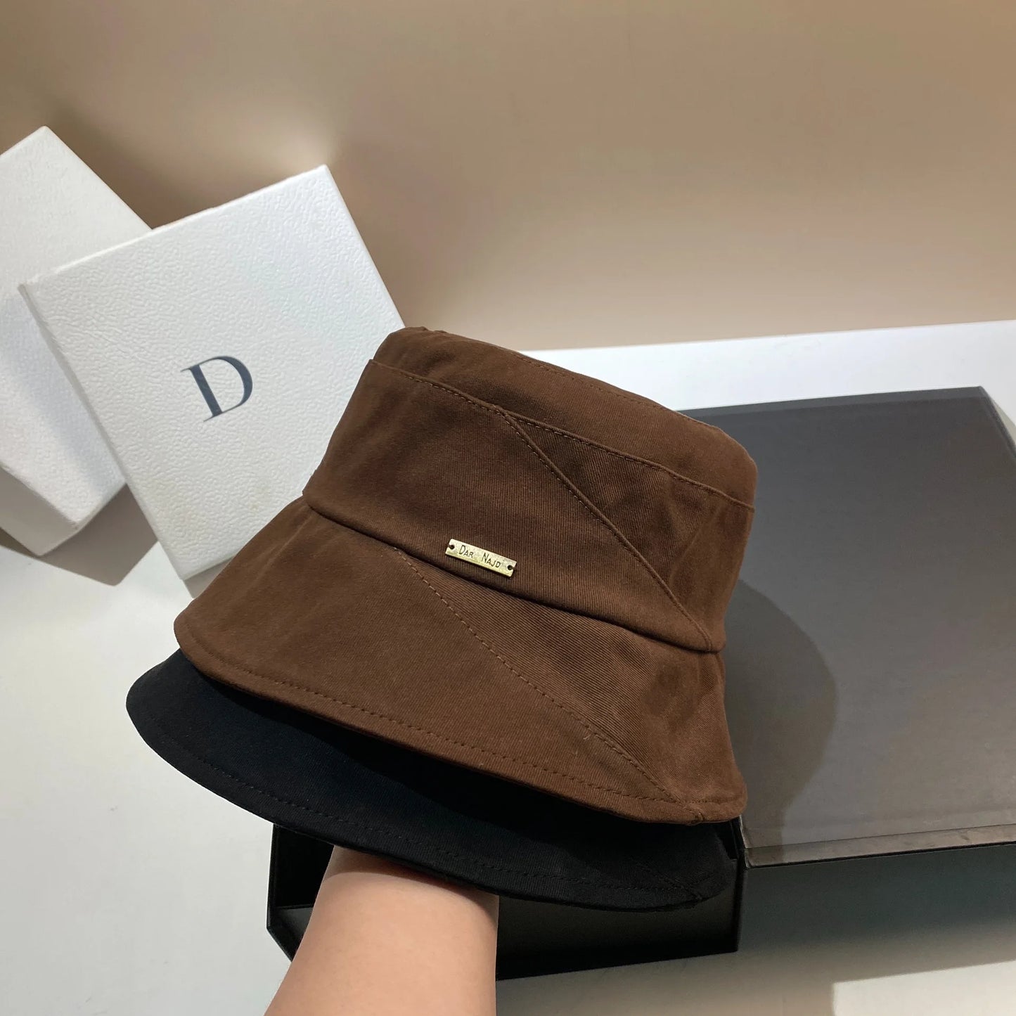 Simple Style Metal Logo Bucket Hats For Women