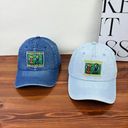 Personalized Embroidered Anime Person Washed Denim Baseball Cap