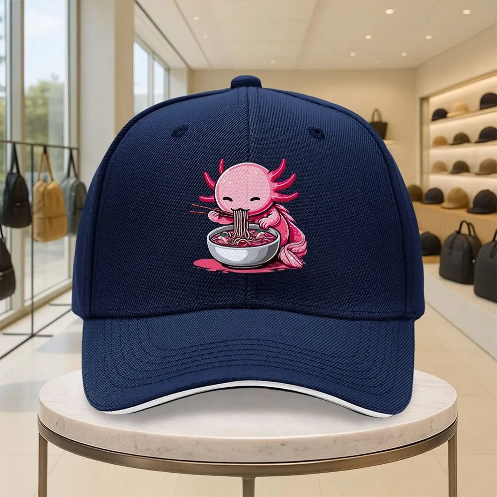 Funny Axolotl Eating Ramen Graphic Baseball Cap
