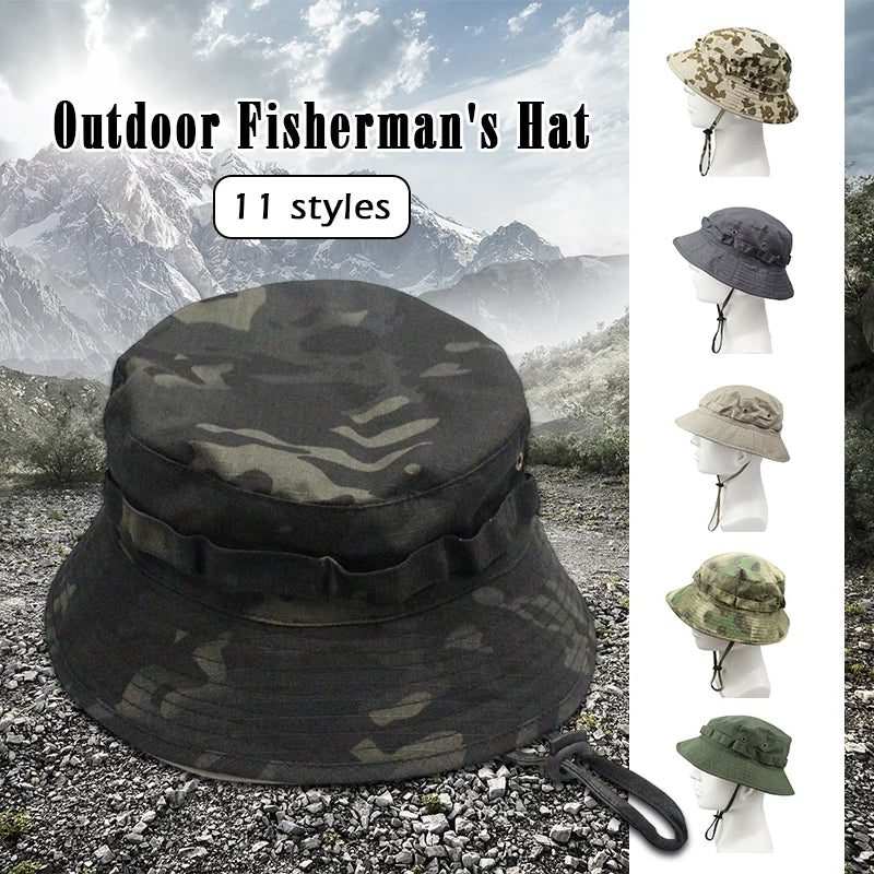 Men's Panama Hat Bucket Hat Tactical Sunscreen Camouflage Outdoor Travel Climbing
