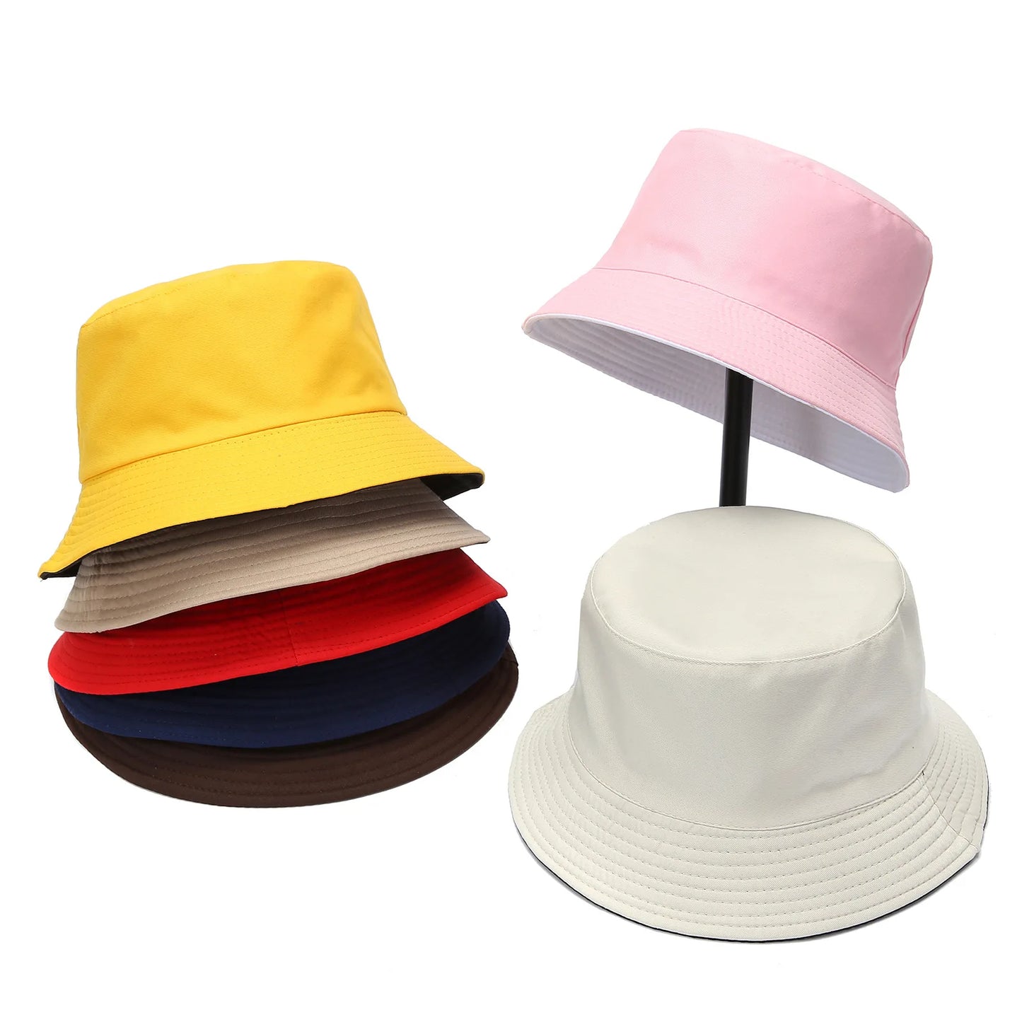 Double-sided Wearing Cap Solid Color Bucket Hat Men Women