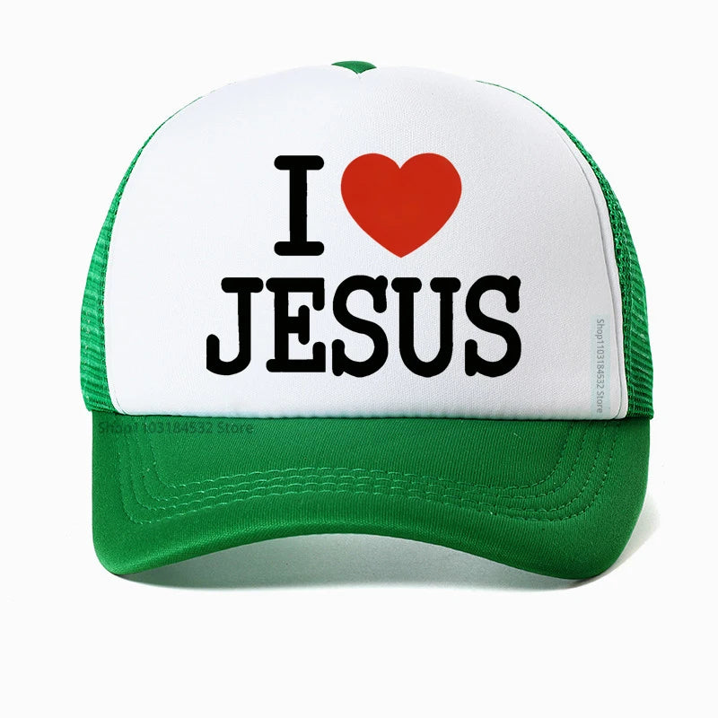 I Love Jesus Print Mesh Breathable Baseball Cap