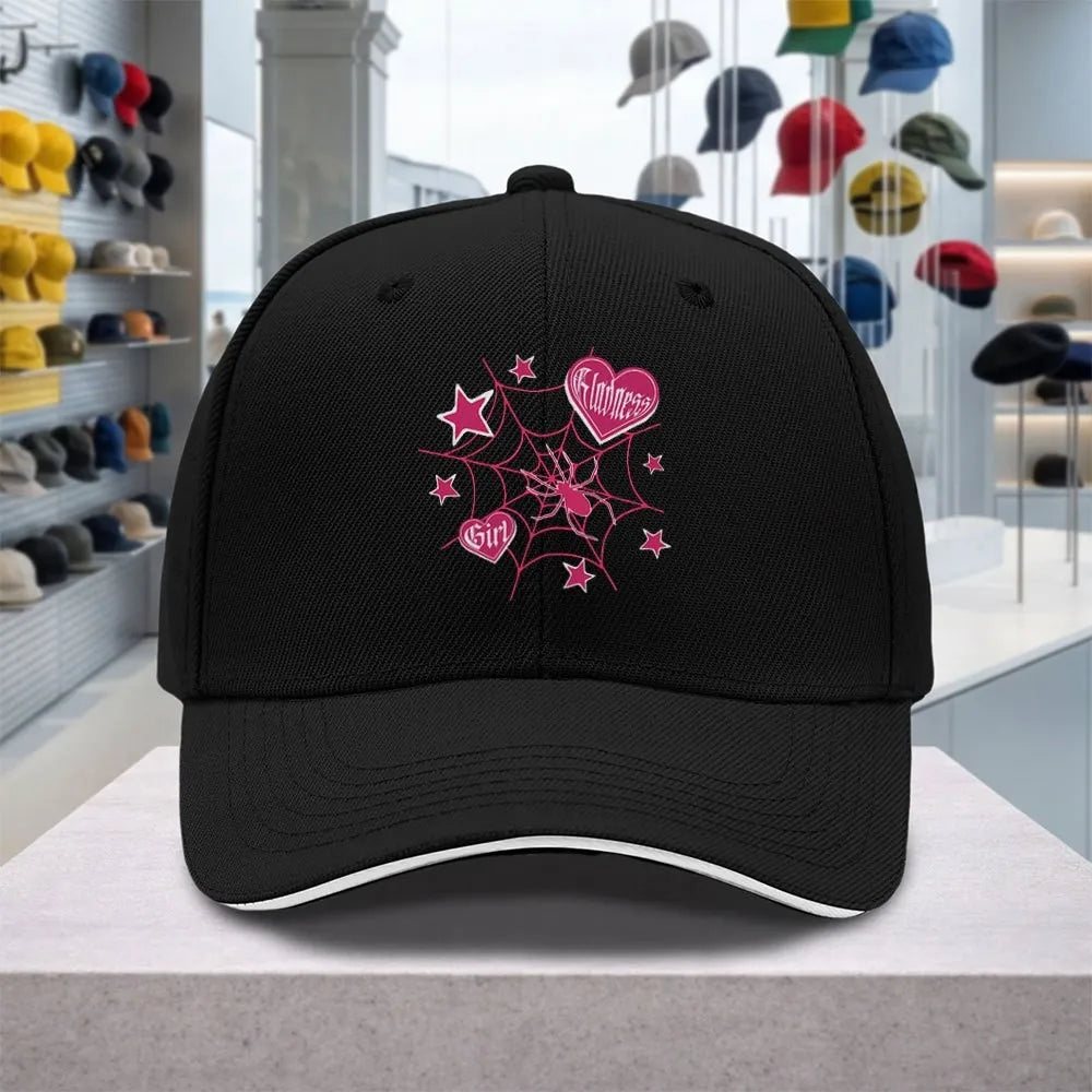Spider Web Heart Pink Adjustable Sandwich Baseball Cap