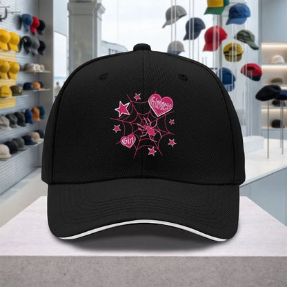 Spider Web Heart Pink Adjustable Sandwich Baseball Cap