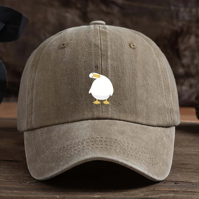 Cute Duck Print Baseball Cap With Adjustable Snap Button