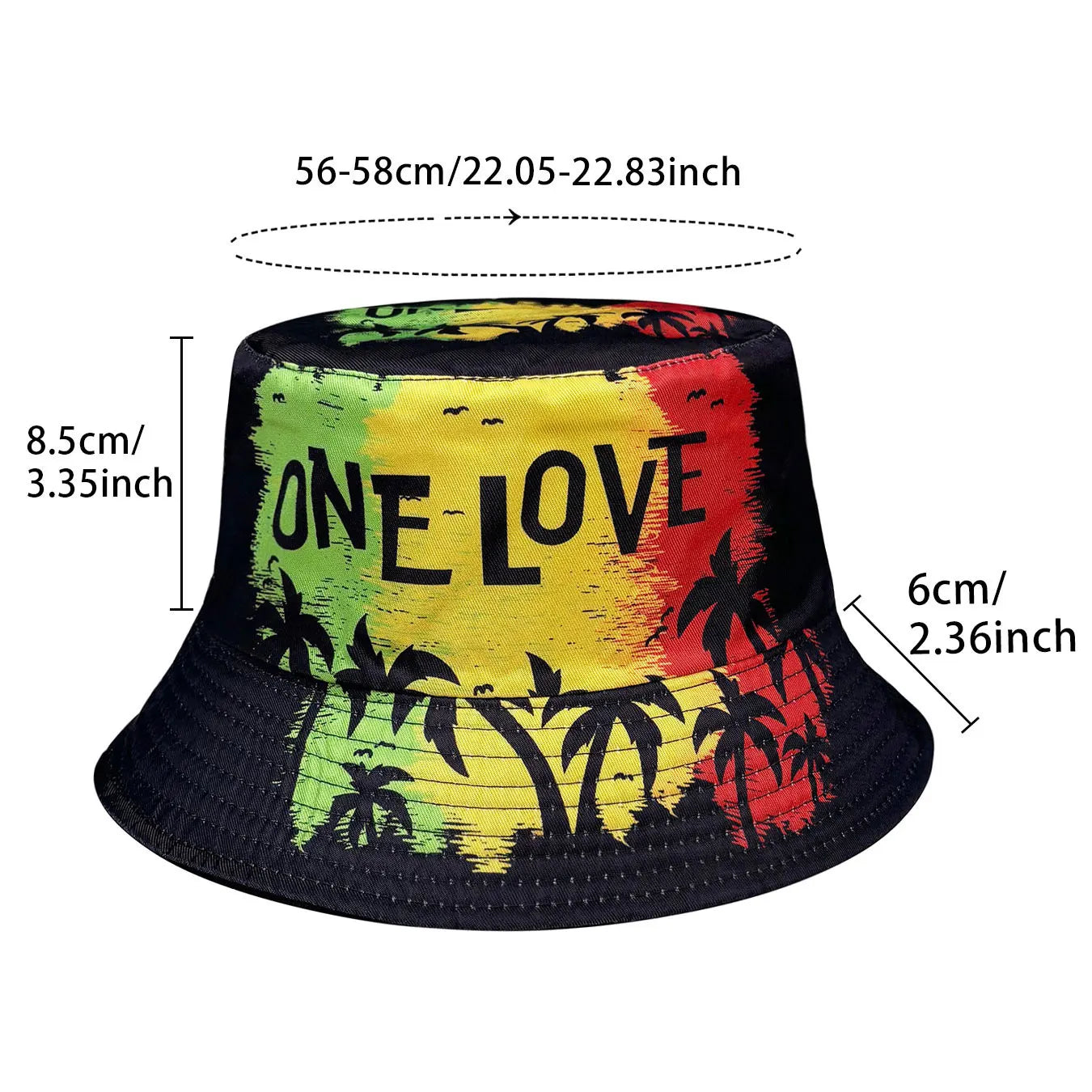 Coconut Tree Silhouette One Love 3D Graphic Fisherman Hat Bucket Hat