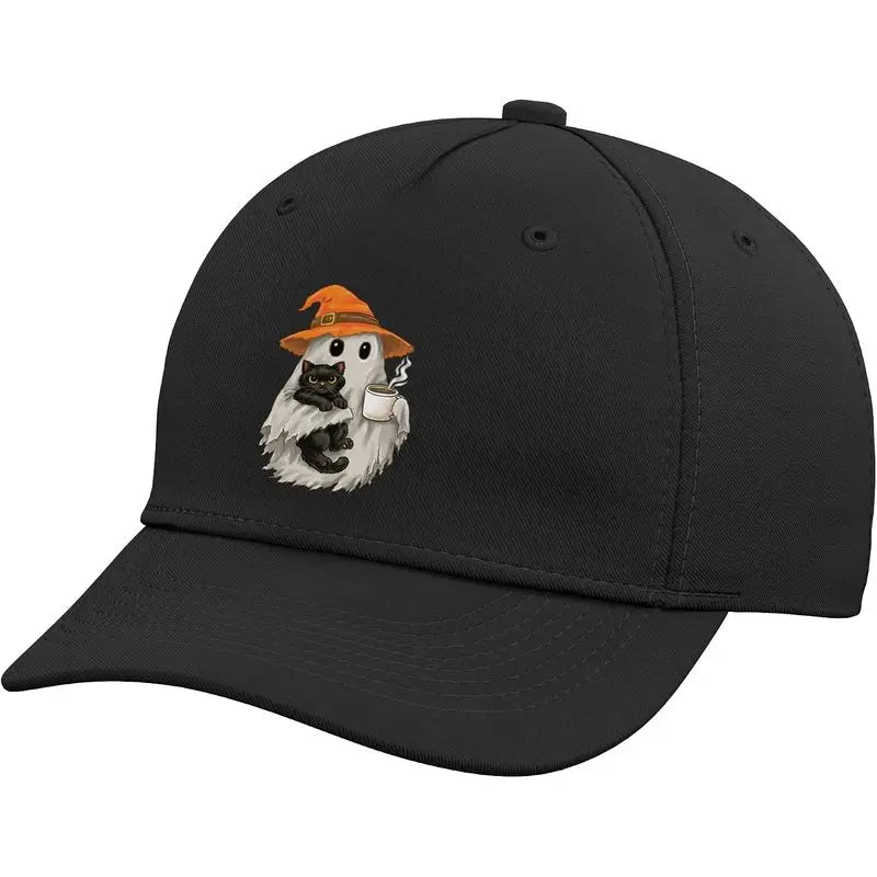 Halloween Ghost Black Cat Mom Funny Coffee Lover Meh Spooky Adjustable Baseball Hat