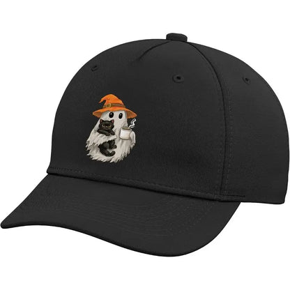 Halloween Ghost Black Cat Mom Funny Coffee Lover Meh Spooky Adjustable Baseball Hat