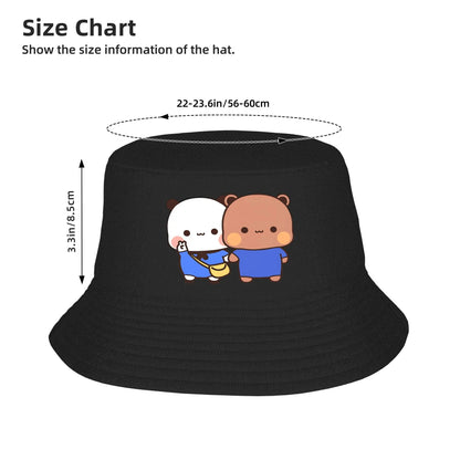 DuDu Bear And BuBu Panda Twining In Blue Bucket Hat