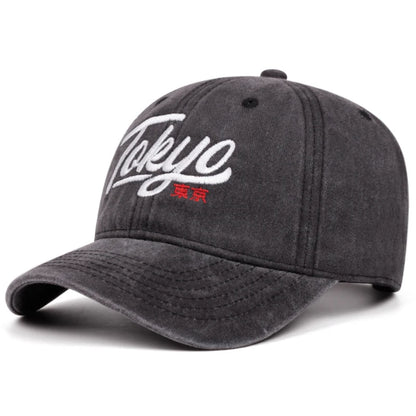 Tokyo Letter Embroidery Washed Soft Top Cowboy Baseball Cap Men Women