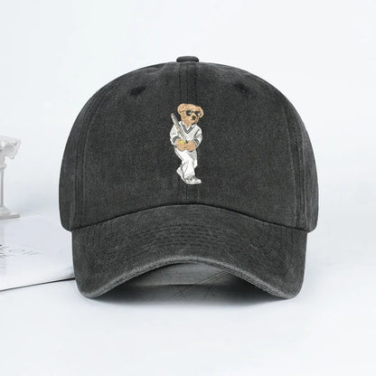 Classic Baseball Bear Print Washed Baseball Cap