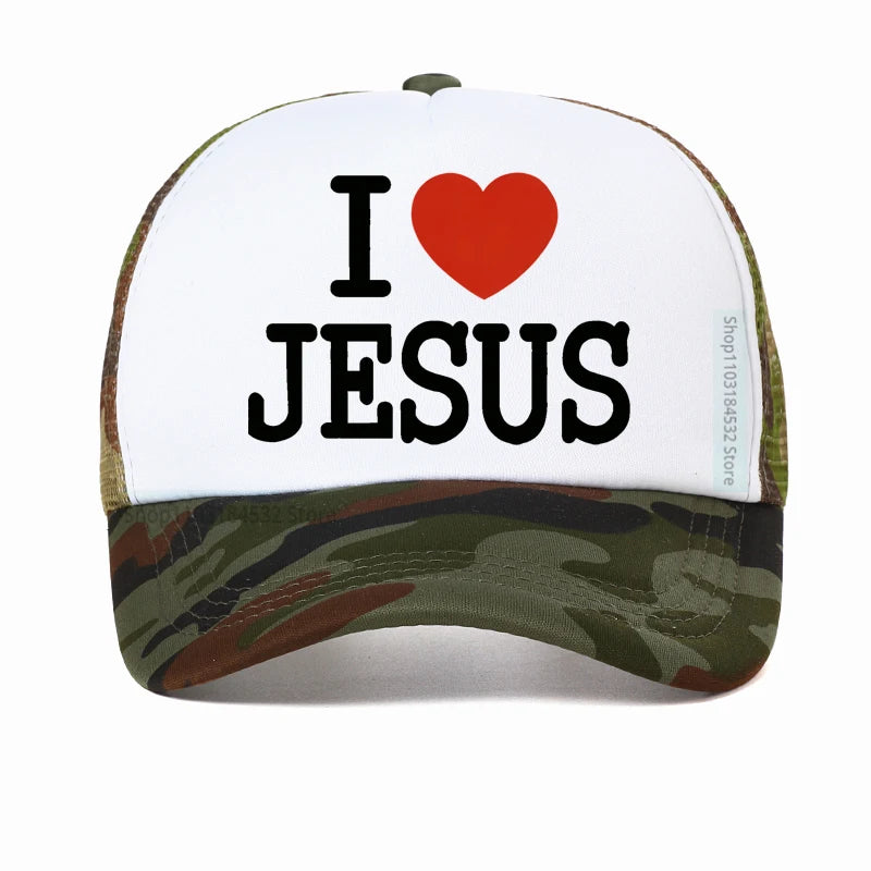I Love Jesus Print Mesh Breathable Baseball Cap