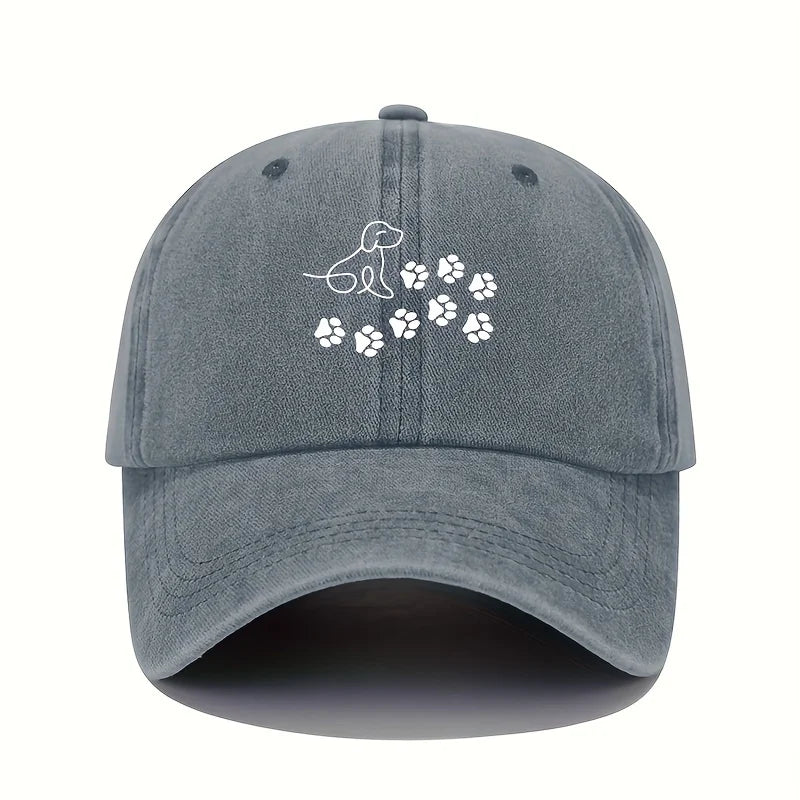 Cute Dog With Paw Print Pattern Baseball Cap Suitable For Both Men And Women