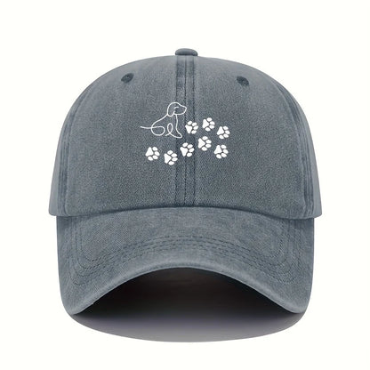 Cute Dog With Paw Print Pattern Baseball Cap Suitable For Both Men And Women