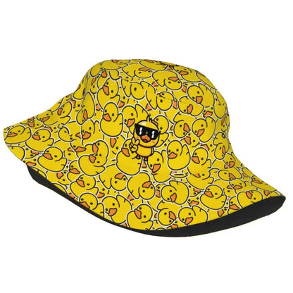 Rubber Cartoon Ducks Print Bucket Hats Cute Yellow Ducks
