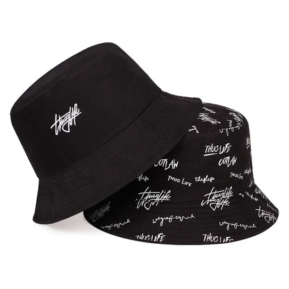 Unisex Double Sided Wearable Thugufe Embroidery Personality Bucket Hats Fishermen Caps