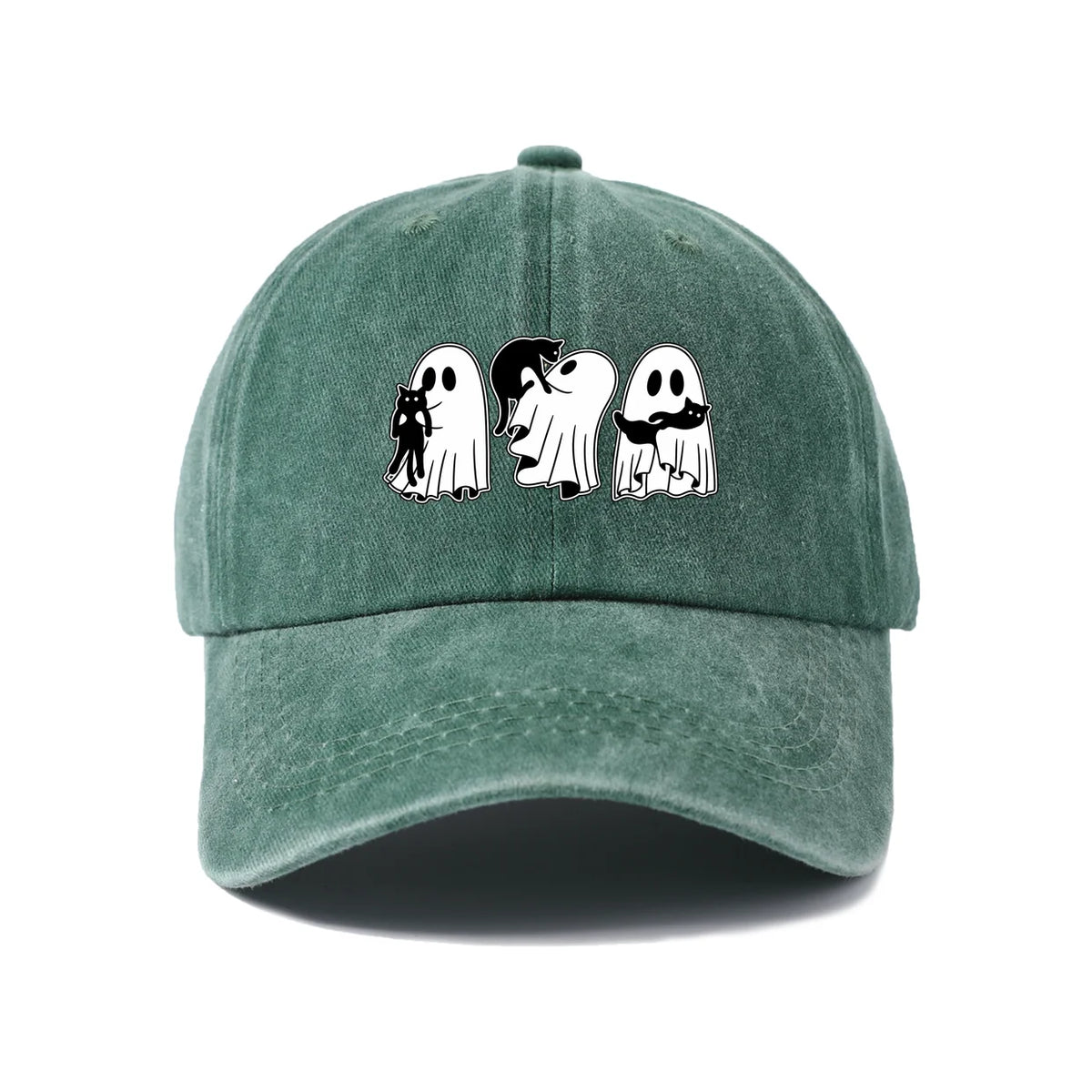 Vintage Washed Ghosts Holding Black Cats Graphic Baseball Cap