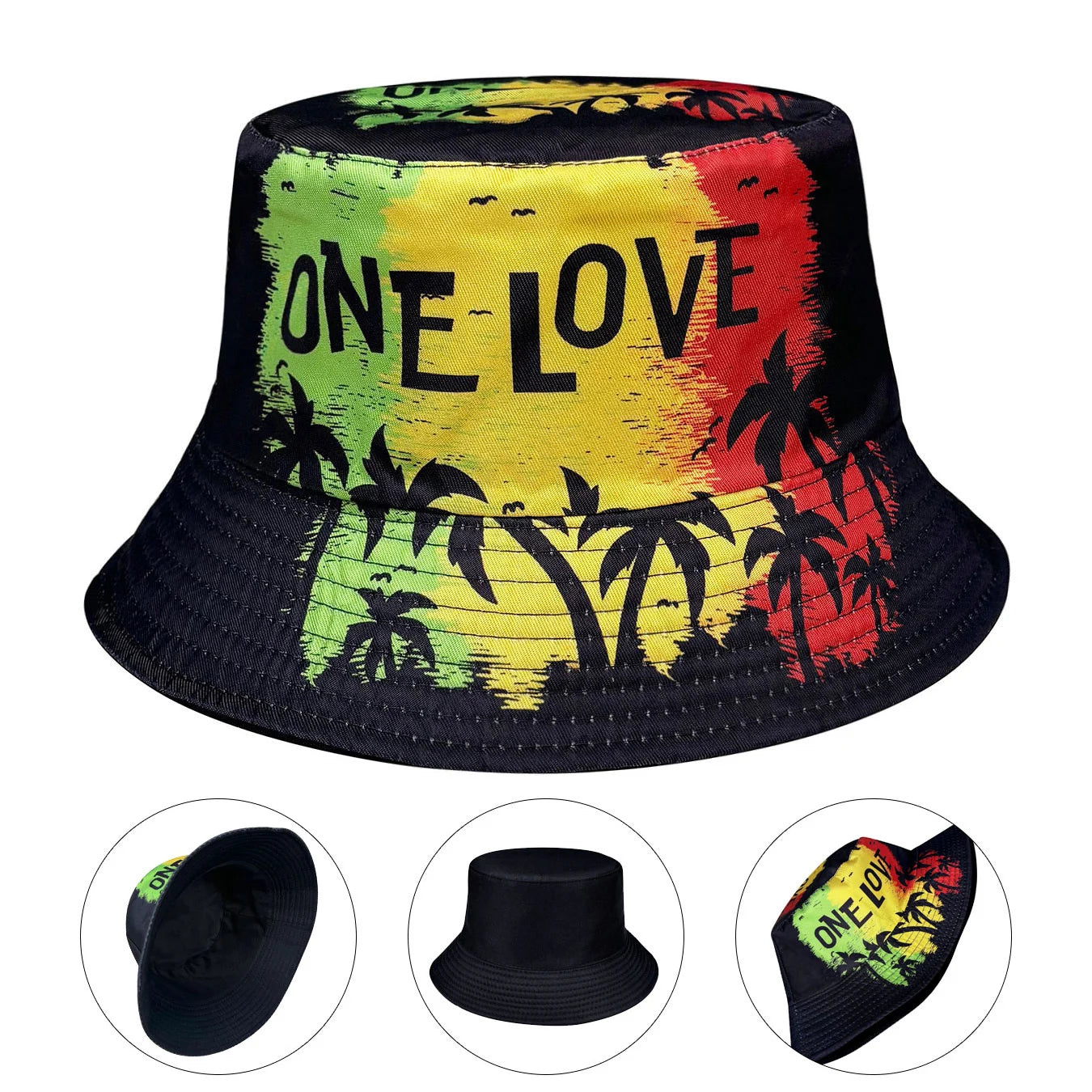 Coconut Tree Silhouette One Love 3D Graphic Fisherman Hat Bucket Hat
