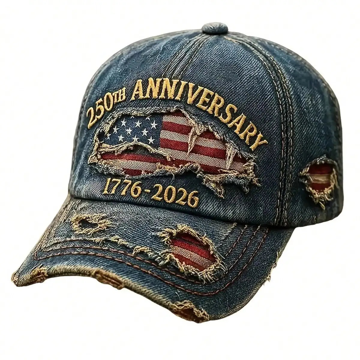 250th Anniversary American Independence Commemorative Denim Distressed Baseball Cap