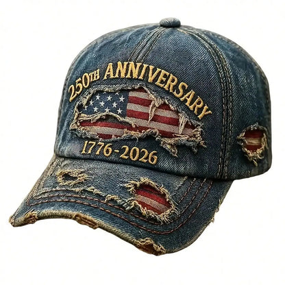 250th Anniversary American Independence Commemorative Denim Distressed Baseball Cap