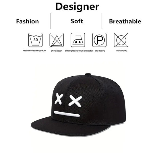 Smiling Face Embroidery Hip Hop Cap Unisex Adjustable Snapback Hat For Men Women
